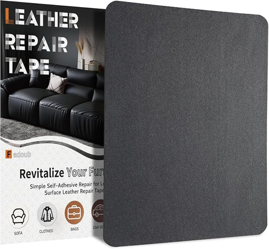 Fadoub Leather Repair Patch Tape Self-Adhesive, 8x11In Heavy Duty Vinyl Patch, Leather Repair Kit for Furniture, Sofa, Couch, Office Chair, Car Seat, Car Interior(Dark Gray-Fine Grain)