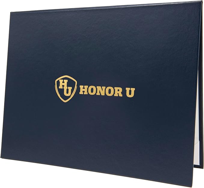 Premium Navy Blue Faux Leather Document Cover 8x6 Small Size | Tent-Style Opening, Non-Padded, Custom Metallic Foil Printing | Ideal for Diplomas, Awards, Certificates with Professional Finish