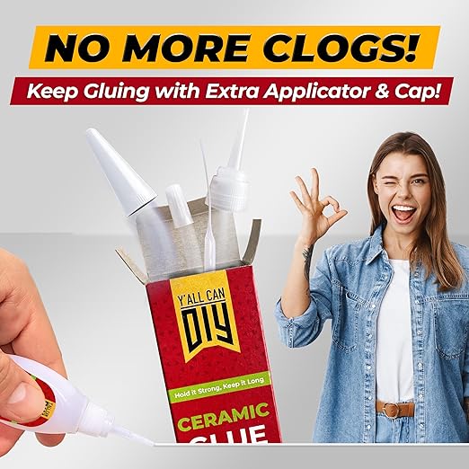 Y'allCanDiy Waterproof Super Glue for Ceramic 2 Pk x .7 Oz. (20g) - Ceramic Glue Repair for Pottery, No Smell After Cure. Best Cyanoacrylate Based Adhesive for China and Porcelain