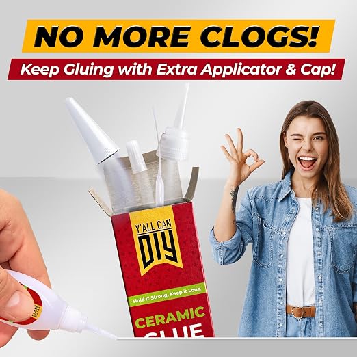 Y'allCanDiy Waterproof Super Glue for Ceramic 4 Pk x .7 Oz. (20g) - Ceramic Glue Repair for Pottery, No Smell After Cure. Best Cyanoacrylate Based Adhesive for China and Porcelain