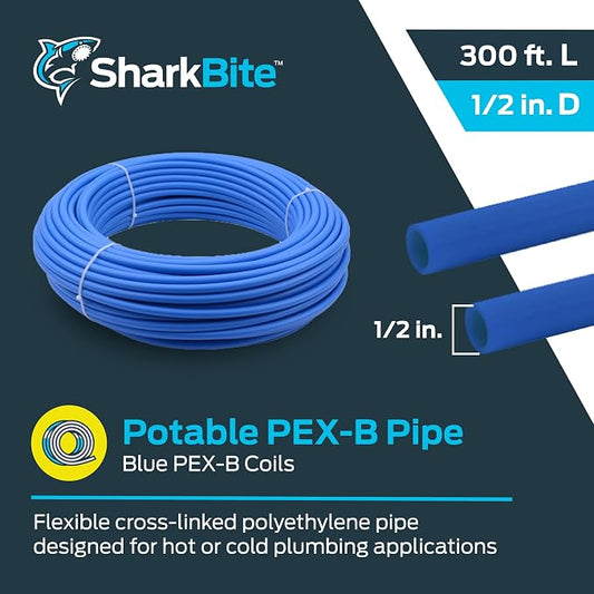 SharkBite 1/2 Inch x 300 Feet Blue PEX-B, PEX Pipe Flexible Water Tubing for Plumbing, U806B300