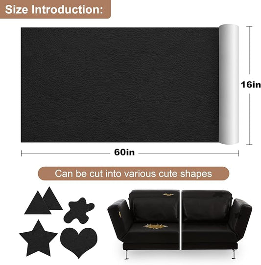 ONine Leather Repair Patch, Self-Adhesive Couch Patch, Multicolor Available Scratch Leather 16X60 Inch Peel and Stick for Sofas, Car Seats (Ink Black)