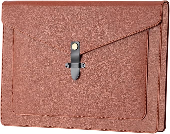 Brown PU Leather Thick File Folder, Snap Closure File Organizer, Thickened Important Document Folder with Pockets, Document Organizer, Laptop Sleeve Notebook Case, A4 Envelopes Filing Folder