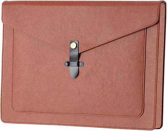 Brown PU Leather Thick File Folder, Snap Closure File Organizer, Thickened Important Document Folder with Pockets, Document Organizer, Laptop Sleeve Notebook Case, A4 Envelopes Filing Folder