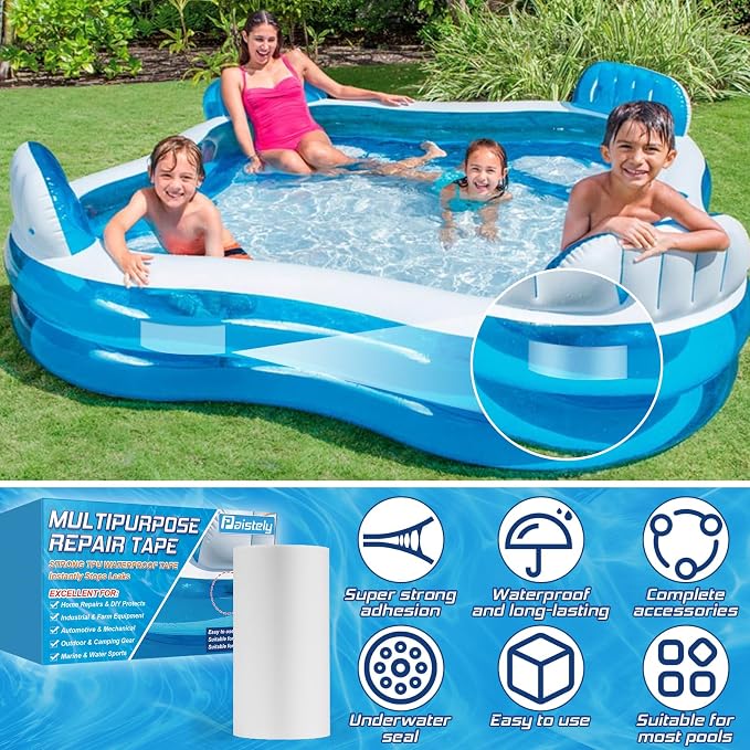4 in x 7 ft High-Viscosity Clear TPU Pool Repair Kit, Underwater Inflatable Patch Repair Kit, Self-Adhesive Pool Liner Patch for In-ground & Above Ground Pools, Inflatable Hot Tubs & Floats