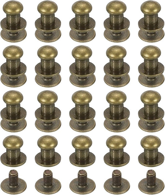 PATIKIL 6 mm Leather Rivets, 20 Sets Ball Head Stud Screw Back Round Head Button Chicago Screw Nipple Stud Rivet for Leather DIY Craft Handbag Belt Repairs, Bronze