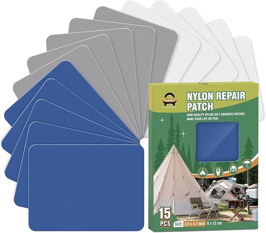 OAZ 15 Pieces 3.5 x 4.7 inch Nylon Repair Patches Nylon Fabric Patch Self-Adhesive Tent Repair Tape Waterproof Lightweight Repair Patches Repair Patch Kit for Clothing Down Jacket Bag (Color Set B)