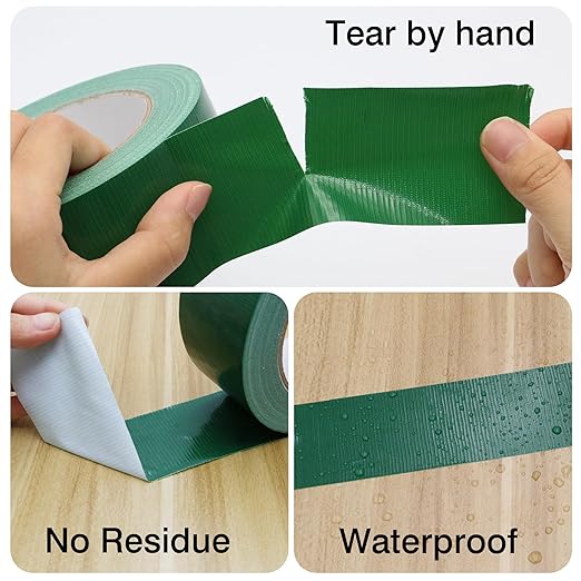 Heavy Duty Duct Tape 2 Inch X 33 Yards, 8.5 Mil Thickness, Multi Purpose Dark Green Duct Tape, No Residue, Waterproof and Tear by Hand - for Repairs, Industrial, Professional Use