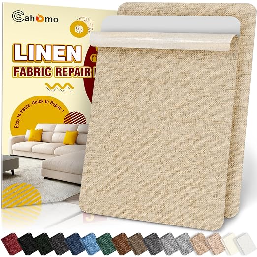Linen Repair Tape 2Pcs 8x12 inch, Self Adhesive Fabric Patches, Couch Repair Patch Kit, Fabric Repair Tape for Furniture, Sofas, Carpet, DIY, Headboards, Chairs, Pillows, Linen Goods - Dark Beige