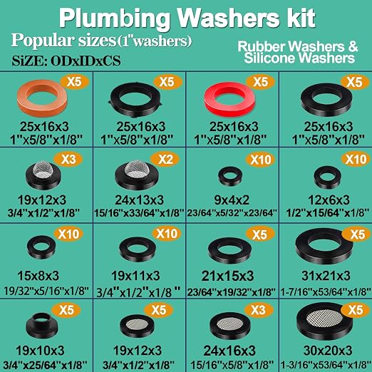 XBVV 37 Size 1075 Pcs Faucet Washers & O-Rings Kit & Plumbing Gasket 3-in-1 Home Universal Rubber Washers Assortment Kit for Faucet Hose Spigot Plumbing Seal Repair with Pick Hook