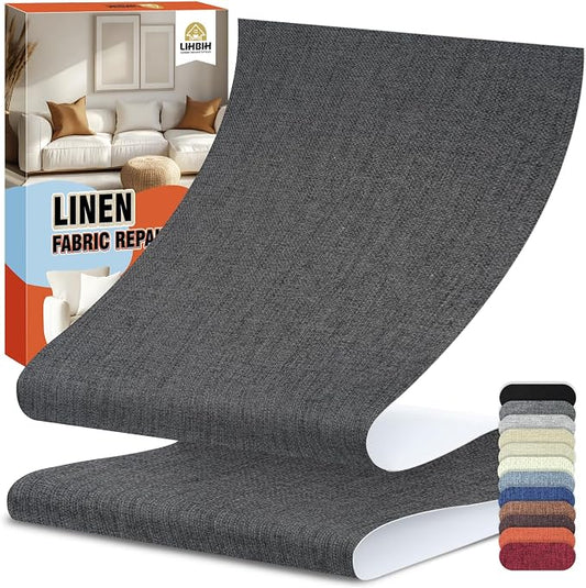 Linen Fabric Repair Tape 4.7x63 Inch, Self Adhesive Couch Patch Repair Fabric Tape for Furniture, Linen Patch Kit for Couch, Carpet, Upholstery, Chair, Sofa, Cushion, Bag (Black Grey)