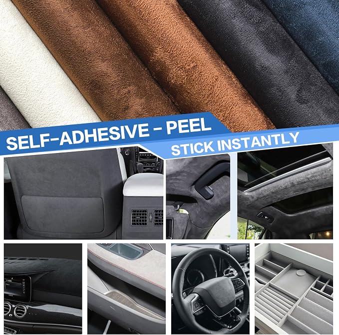 Suede Repair Patch,17x100inch Large Faux Suede Leather Fabric，Self-Adhesive Fabric Patches for Furniture, Couch, Sofa, Car Interior, Shoes, Hand Bag, Jewelry Boxes ﻿ (Black)