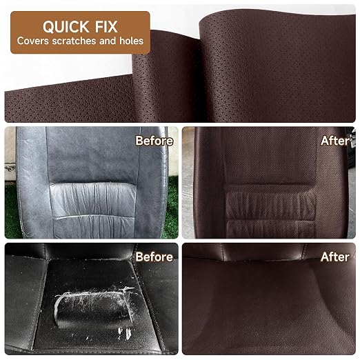 Self Adhesive Leather Repair Patch Tape Kit, Perforated Leather Repair for Furniture Couch Sofa Car Seats Office Chair, Vinyl Repair Kit (Dark Brown, 7.8x11.8 inch)