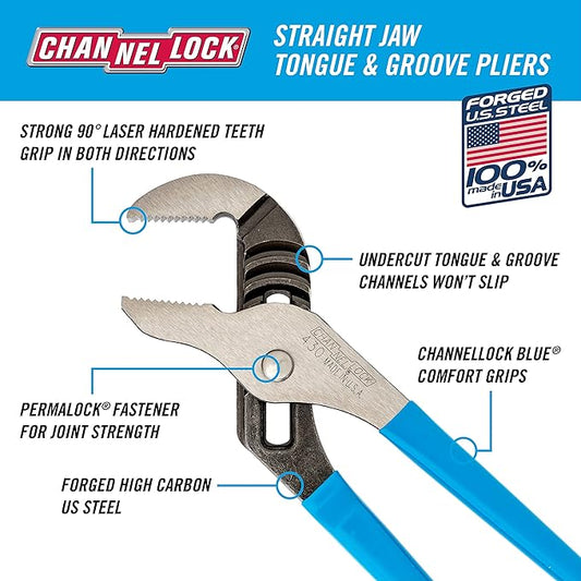Channellock CHL430 10-Inch Straight Jaw Tongue and Groove Plier