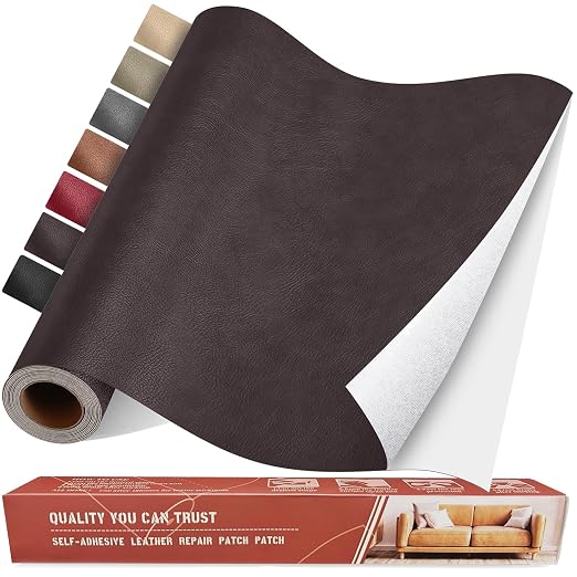 Self Adhesive Leather Repair Patch Kit, 31.4 in x 16 in Large Vinyl Leather Repair Tape for Furniture, Car Seat, Couch, Sofa, Chair Retro Dark Brown