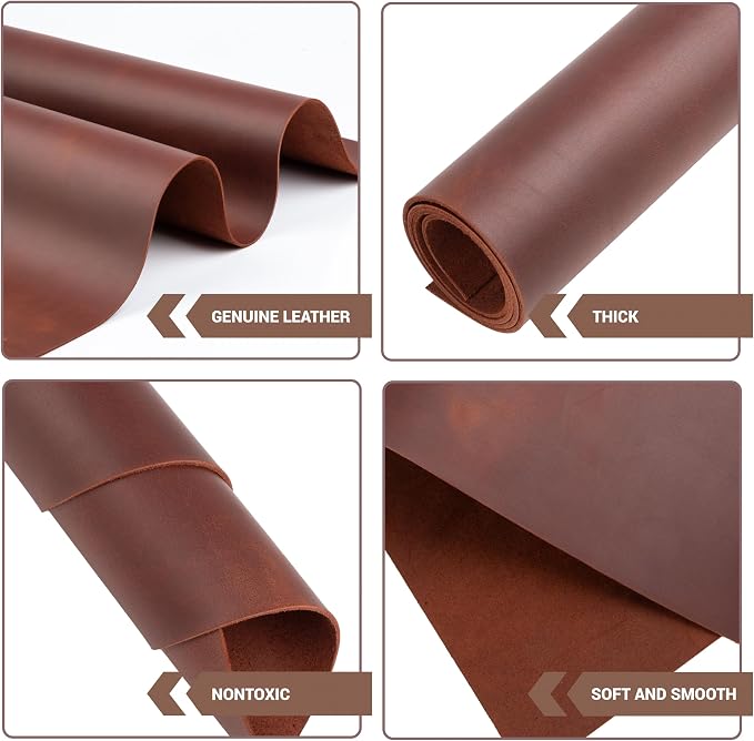 Shkira 12''X24'' Genuine Brown Leather Sheets for Crafts - Square 2.0MM Thick Genuine - Thick Cowhide Pieces Square - Leather Sheet for Arts and Crafts