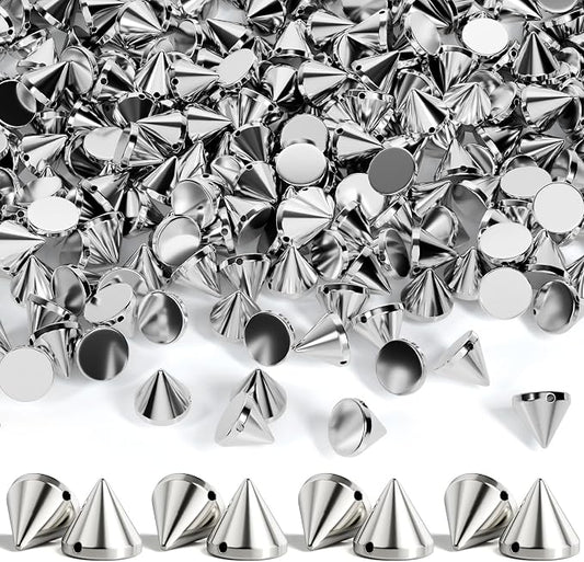 OIIKI 220 PCS 8mm Silver ABS Bullet Spike Cone Studs, Rivets Cone Spike Studs Beads, Flat Back Punk Spikes DIY Crafts Studs Glue on Decoration for Clothing Leather Clothes Belt Bag Shoes Jewelry Trims