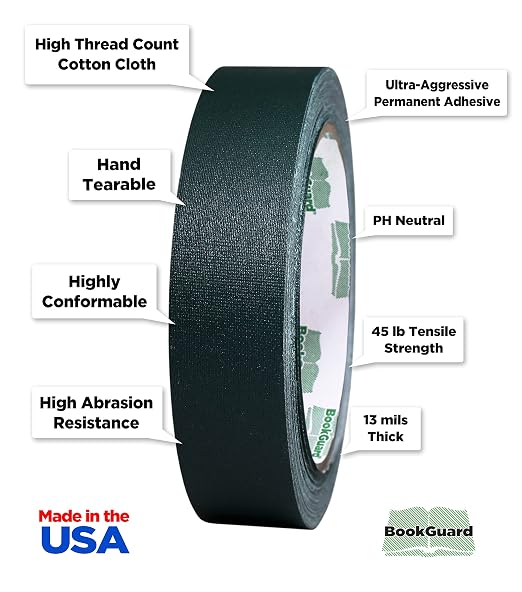 BookGuard 1 Inch Premium Bookbinding Repair Cloth Tape, 15 Yard Roll, Forest Green