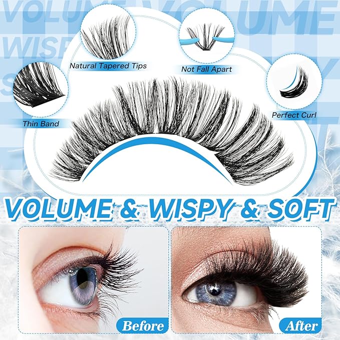 Lash Clusters Volume Eyelash Clusters 10-18mm Thick Individual Lashes 231pcs D Curly Cluster Eyelash Extensions Soft DIY Lash Extension At Home(0.05D,100D+200D)