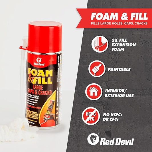 Red Devil 0908 Foam & Fill Large Gaps & Cracks Expanding Polyurethane Sealant, 8 oz, Off White, Case of 6