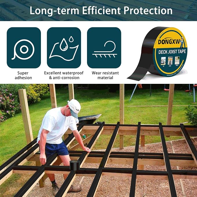 Dongxw Joist Tape for Decking 2" x 50', 8 Rolls Butyl Deck Flashing Tape, Weather-Resistant and Waterproof, Self-Adhesive for Wood Joists, Decks, Beams, Roofs, RV Repairs