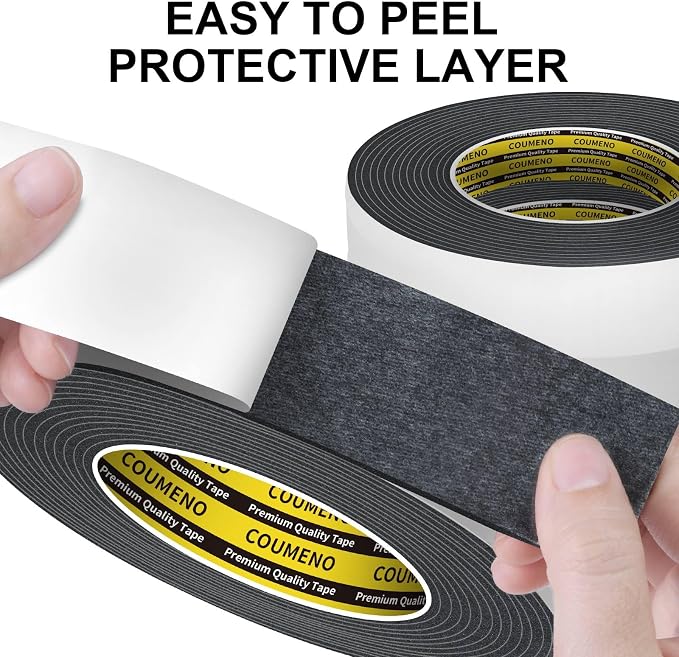 Single-Sided Adhesive EVA Foam Tape 2 Pack 1in x 10FT,Black Foam Weather Stripping,Door Seal & Window Insulation Tape,Waterproof Sound Proof Seal Strip for Doors,Garage Door & Gap Sealing