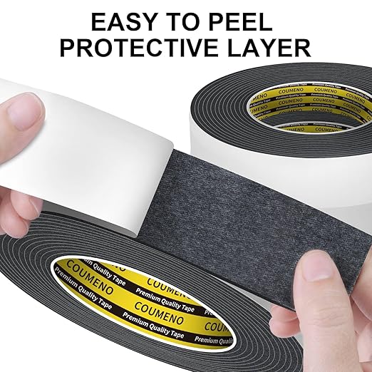 Single-Sided Adhesive EVA Foam Tape 1.8in x16.4FT,Black Foam Weather Stripping,Door Seal & Window Insulation Tape,Waterproof Sound Proof Seal Strip for Doors,Windows,Garage Door & Gap Sealing