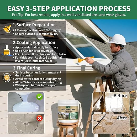 Invisible Waterproof Sealant (34 fl oz), Clear Leak Repair Paint with Brush, Easy DIY Anti-Leakage Agent for Window Sills, Bathrooms, Roofs & Exterior Walls