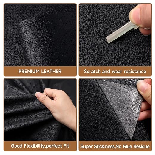 Self Adhesive Leather Repair Patch Tape Kit, Perforated Leather Repair for Furniture Couch Sofa Car Seats Office Chair, Vinyl Repair Kit (Black, 15.7x39.3 inch)