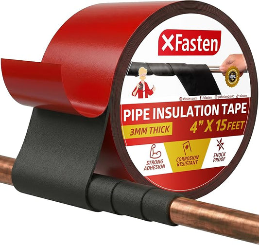 XFasten Foam Pipe Insulation Tape 4 Inch x 15 Feet Heavy-Duty AC Line Insulation Outdoor Pipe Wrap Tape AC Pipe Insulation Outdoor Pipe Insulation Wrap Tape HVAC Line Insulation Pipe Wrap Around Tape