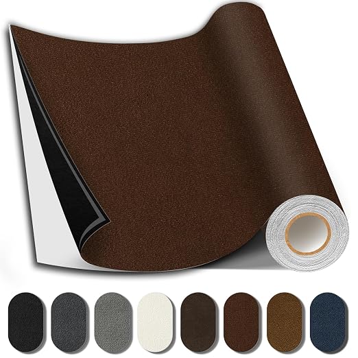 Suede Repair Patch, Large Fabric Repair Tape, Self-Adhesive Patches for Furniture, Couch, Sofa, Car Interior, Shoes, Hand Bag, Clothing (Dark Brown, 3.5X79 Inch)