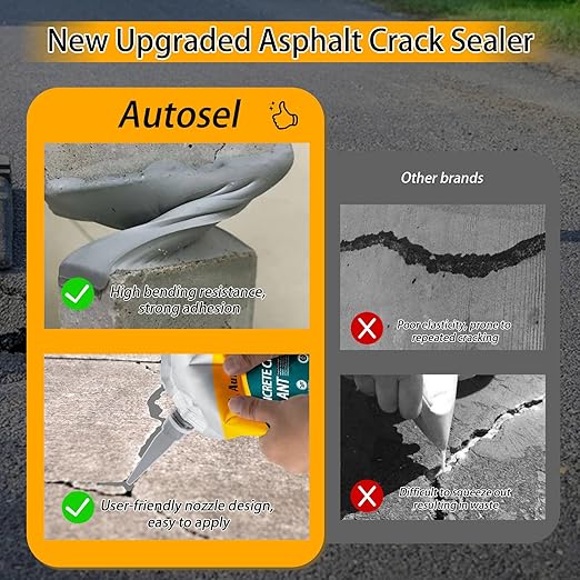 Concrete Crack Filler, Cement Crack Filler, Self-Leveling Crack Filler Concrete Repair, Asphalt Crack Filler, Quick-Drying – No Cracking, Sealant for Repairing Driveway Cracks and Roof Leaks – 6 Pack