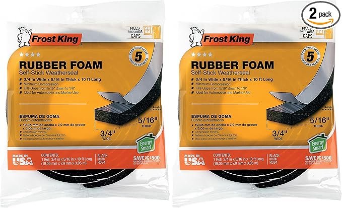 Frost King Available R534H Sponge Rubber Foam Tape 5/16-Inch, Black, 3/4" W, 5/16" T, 10 ft L (Pack of 2)