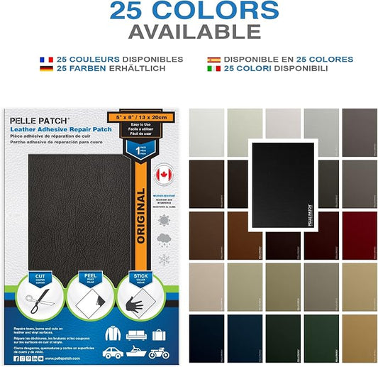 Leather Car Seat Repair Kit Black - 25 Colors Available - Original 5x8 - Black