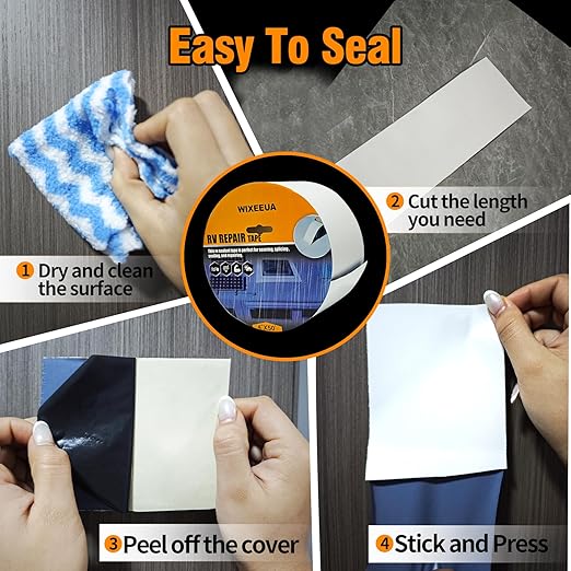Rv Roof Tape 4" x50',EPDM Rubber Roofing Membrane, Waterproof Weatherproof Sealant Tape for RV Trailer Camper Motorhome Roof Repair, White, Fast Sealing and Stay Sealed for Years