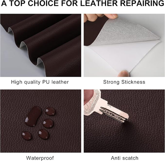 YAFLC Leather Repair Patch for Furniture, 4" x 63" Self Adhesive Leather Repair Kit Vinyl Repair Tape for Car Seat Sofa Jackets Couches Chair Dark Brown