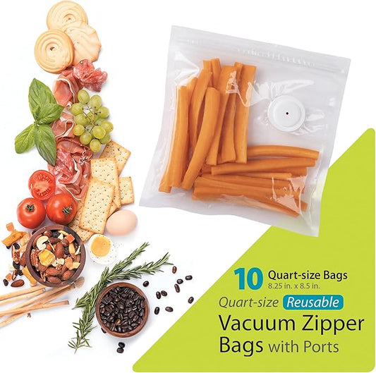 Presto 09513 FreshDaddy Vacuum Zipper Bags with Ports, Quart-Size