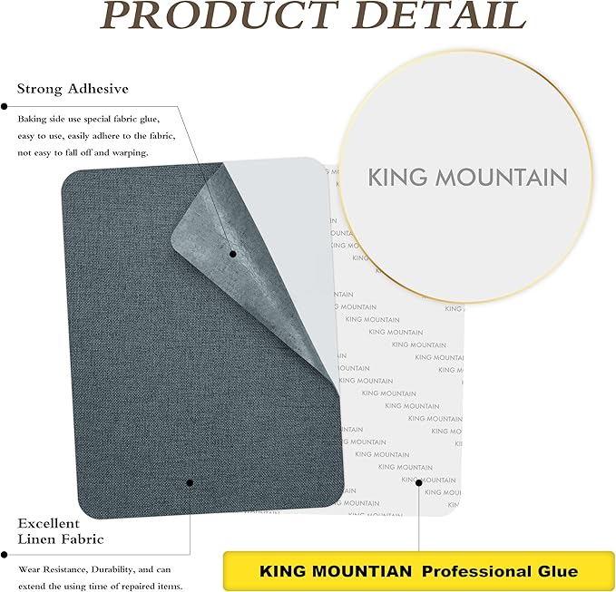 KING MOUNTAIN Coarse Linen Repair Patches, Self-Adhesive Linen Fabric Patches, 8X11 inch 2 PCS, Multi Color, Can be Used for Linen Sofa Repair (8" x 11"-2PCS,Blue Dark Grey)