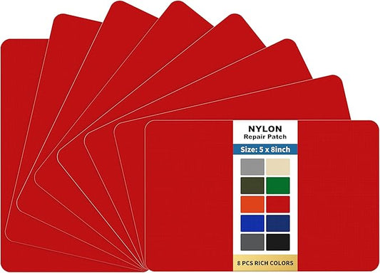 KING MOUNTAIN Self Adhesive Nylon Fabric Repair Patch, 5×8 Inches 8 Pcs, Quick Down Jacket Repair Patch, Waterproof Outdoor Gear Patch Kit for Tent,Backpacks,Umbrella, Gloves, Sleeping Bag (Red)