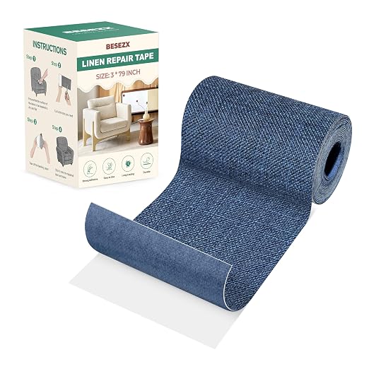 BESEZX Linen Fabric Repair Tape, 3x79 Inch Self Adhesive Repair Patches, Couch Fabric Tape for Furniture, Sofa, Chair, Upholstery.(Blue)