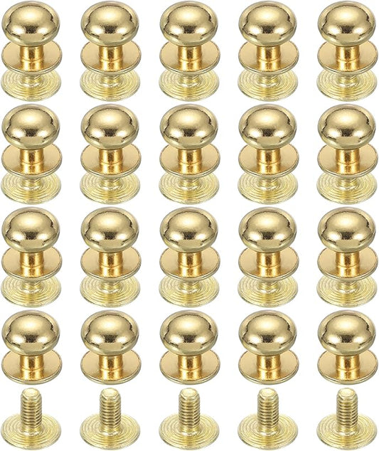 PATIKIL 12 mm Leather Rivets, 20 Sets Ball Head Stud Screw Back Round Head Button Chicago Screw Nipple Stud Rivet for Leather DIY Craft Handbag Belt Repairs, Gold Tone