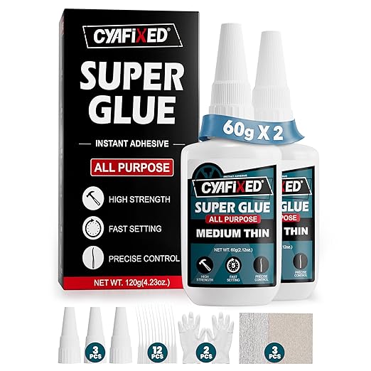 Fast Super Glue 120 Gram, Strong Instant Thin CA Glue with Precision Microtips & Anti-Clog Caps for Wood Ceramic Plastic Glass 3D Prints Model