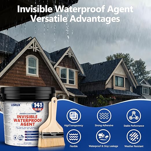 Transparent Waterproof Sealant, 141 Oz Invisible Waterproof Agent, Transparent Waterproof Coating for Roof Repair, Walls, Window, Bathroom, Kitchen, Water-Based Clear Sealant, Indoor & Outdoor