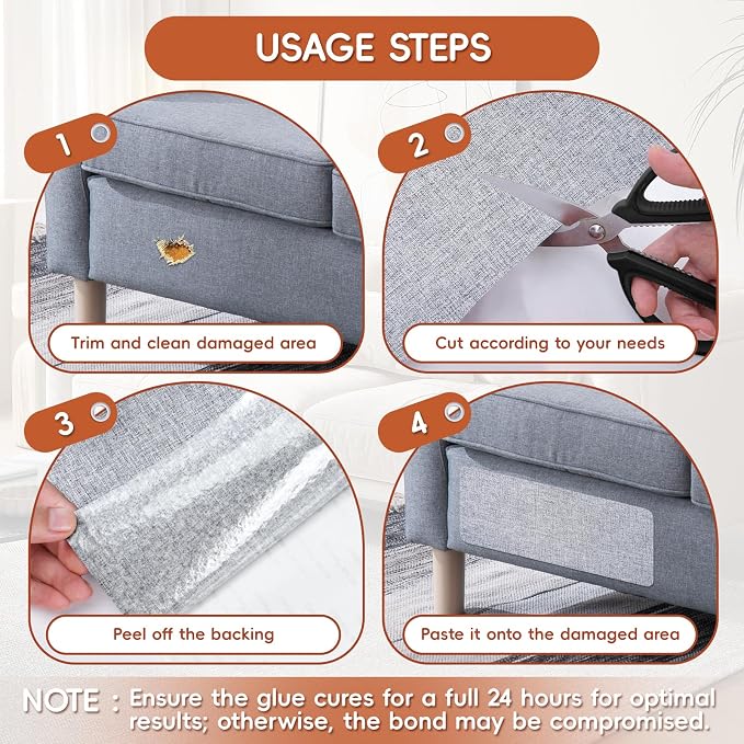 Linen Fabric Repair Tape 16x79 Inch, Self Adhesive Couch Patch Repair Fabric Tape for Furniture, Linen Patch Kit for Couch, Carpet, Upholstery, Chair, Sofa, Cushion, Bag (Light Grey)