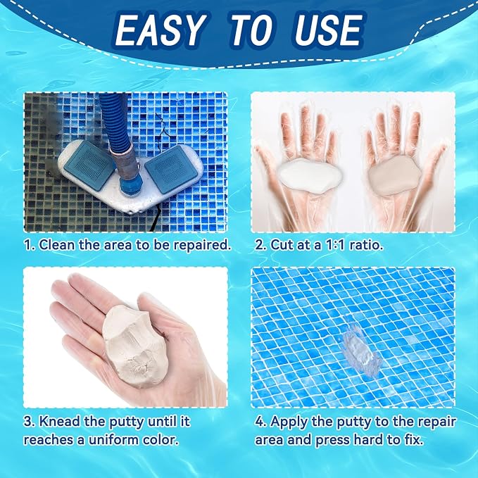Pool Epoxy Putty, 4.2 oz. Pool Putty, Underwater or Above Fast Repair, Fix Leaks, Cracks, Filling, Sculpting, 2 Part Epoxy Putty for Tile, Concrete, Fiberglass, Cement and Other Surfaces (White)