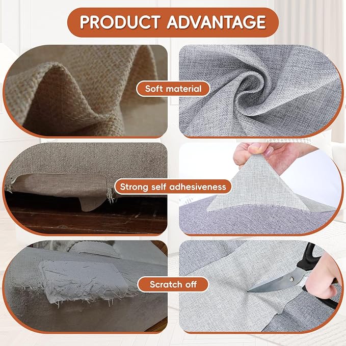 Linen Fabric Repair Tape 4x79 Inch, Self Adhesive Couch Patch Repair Fabric Tape for Furniture, Linen Patch Kit for Couch, Carpet, Upholstery, Chair, Sofa, Pillows, Bag (Coarse, Light Grey)