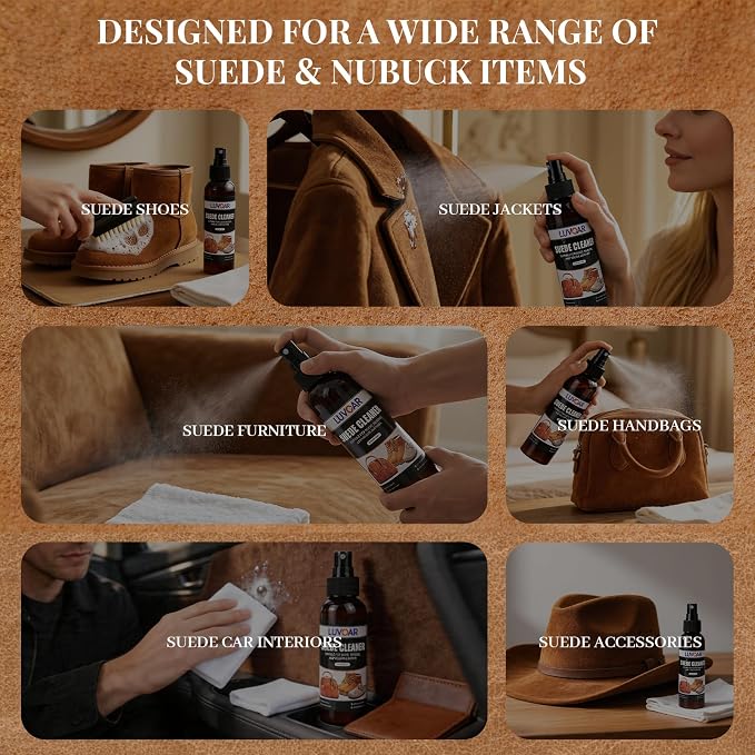 Leather Suede Cleaner, Leather Cleaner and Restore for Suede Shoes, Boots, Jackets, Bags, Purses & Furniture-16oz