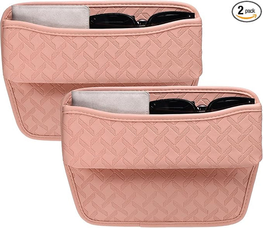 HARFINGTON 2pcs Car Seat Gap Filler Organizer 11.5 x 8 x 2.1 Inch Leather Universal Car Organizer Storage Box Between Seat and Console for Phone Sunglasses Keys, Pink