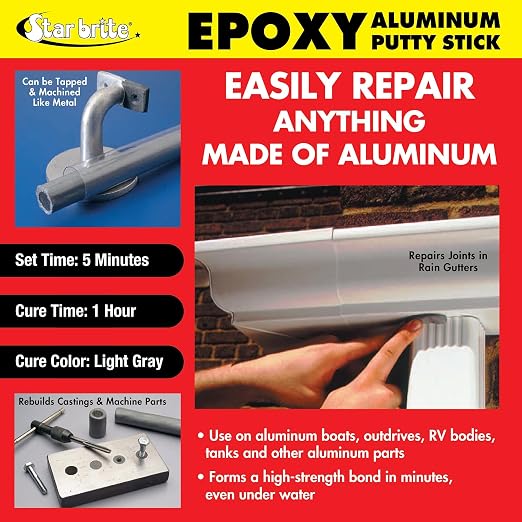 STAR BRITE Waterproof Epoxy Aluminum Putty Stick - Quick & Permanent Repairs for Boats, RVs, Outdrives, Tanks and More - Works Underwater, Easy to Use, Bonds Fast