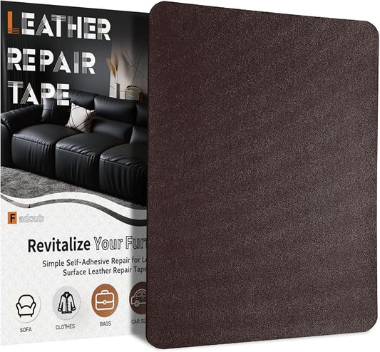 Fadoub Leather Repair Patch Tape Self-Adhesive, 8x11In Heavy Duty Vinyl Patch, Leather Repair Kit for Furniture, Sofa, Couch, Office Chair, Car Seat, Car Interior(Dark Brown-Fine Grain)